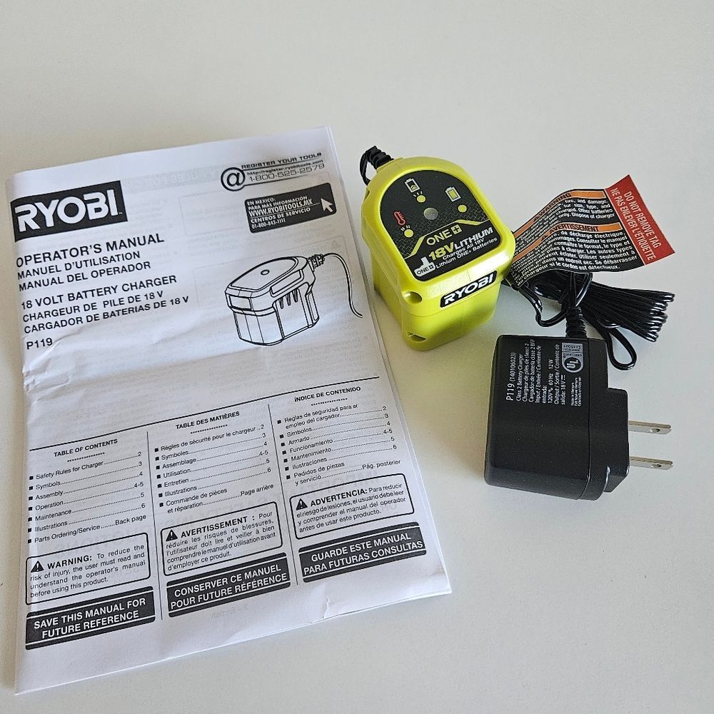 NEW Ryobi 18 Volt Battery Wall Charger P119 With Manual